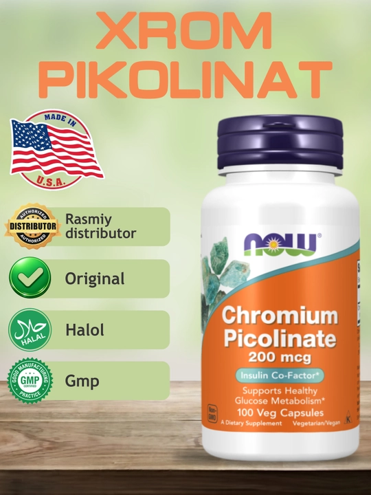 Now Foods, Xrom pikolinat, 200 mkg, kapsulalarda, Halol - 