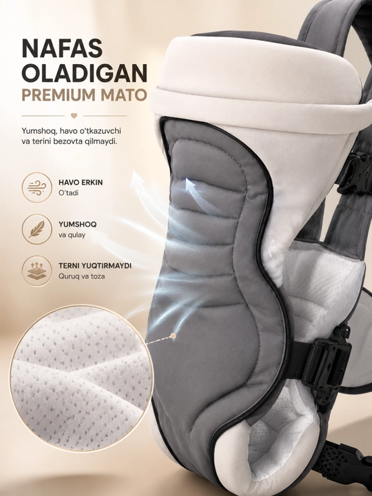 Bolalar kengurusi, ergonomik chaqaloq tashish sumkasi, nafas oladigan, 3 ta holat