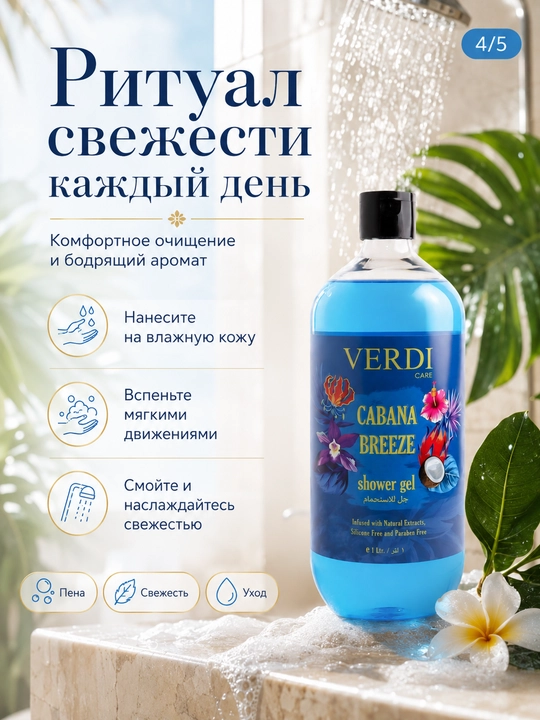 Гель для душа 1 л с натуральными экстрактами, 5 ароматов