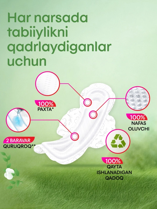 Gigiyenik Prokladkalar Kotex Natural Normal, 8 dona