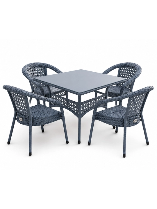 AIKO Deco 4 o‘rinli kvadrat mebel to‘plami, 1 ta stol va 4 ta kreslo, bog‘ mebellari, rotang