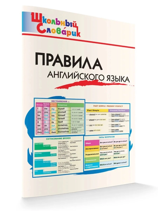 Правила английского языка — школьный словарик, справочник в таблицах и схемах, 96 страниц