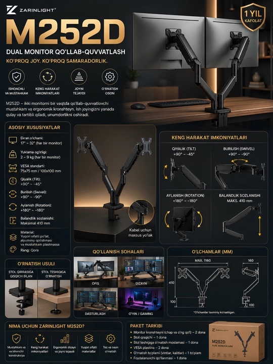 Monitorlar uchun stoyka 13–32 dyuym M252D