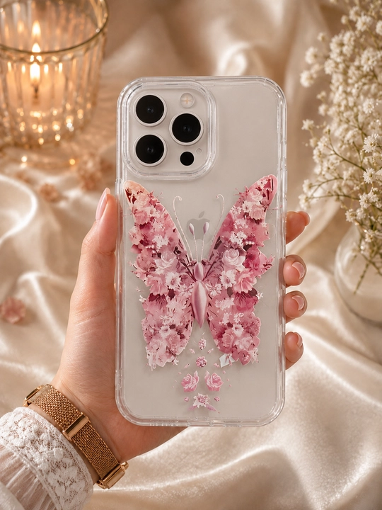 Chexol iPhone 16 Pro Max uchun, kapalak rasmli, shaffof silikon - 