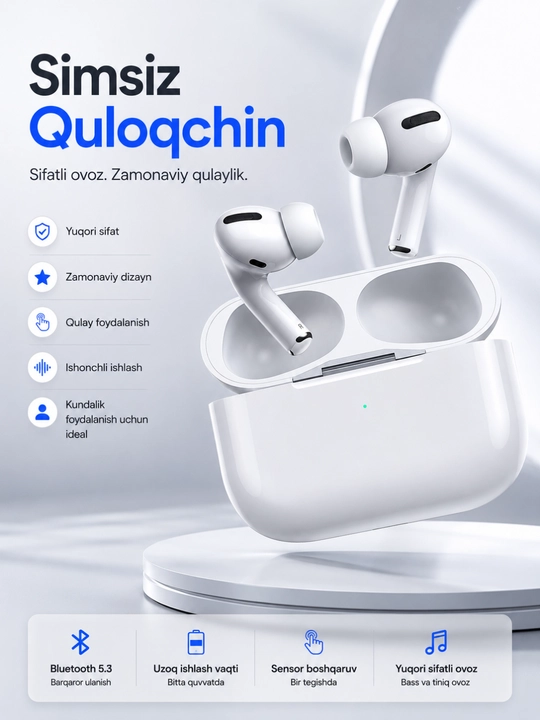 Simsiz bluetooth quloqlik – bluetooth 5. 3, sensor boshqaruv va hd mikrofonli earbuds - 