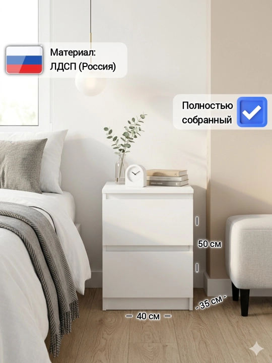 YUPITER, 50x40x35 sm Tumba karavot yoniga yig'ilgan, 2 ta tortmali, Rossiya LDSP - 
