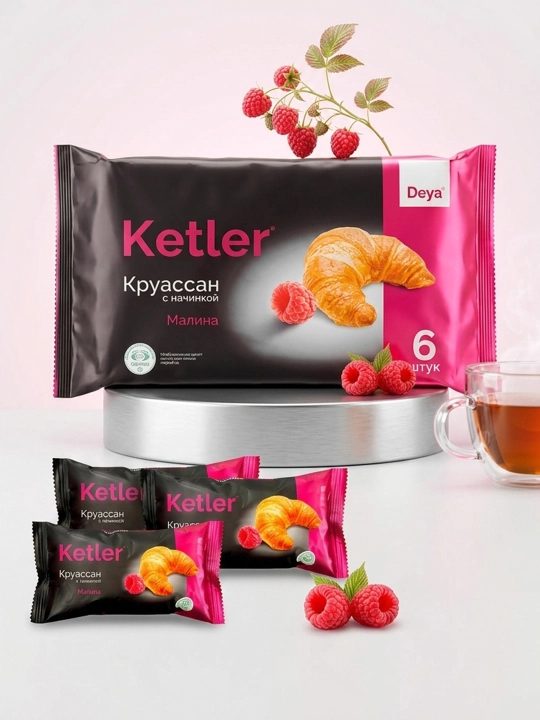Круассаны KETLER с малиновой начинкой (Family pack, 6 шт), 252 г [B-214]