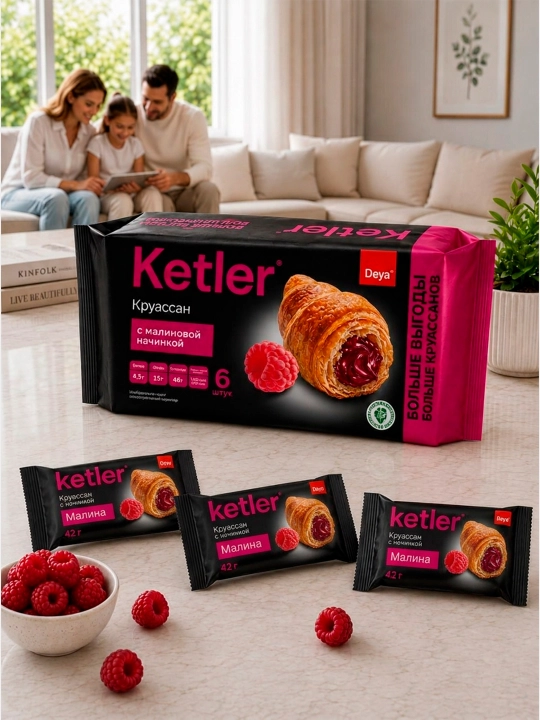 Круассаны KETLER с малиновой начинкой (Family pack, 6 шт), 252 г [B-214]