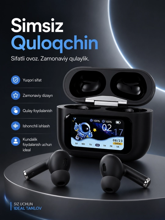 Беспроводные Bluetooth-наушники 5.3 с сенсорным управлением и смарт-дисплеем - 
