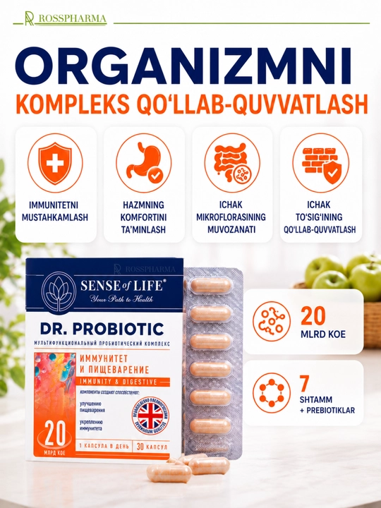 Probiotik kompleksi immunitet va ovqat hazm qilish uchun DR.PROBIOTIC