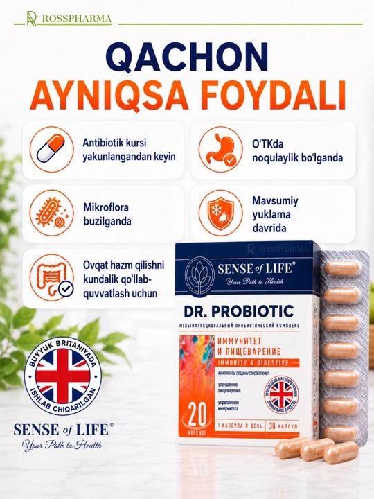 Probiotik kompleksi immunitet va ovqat hazm qilish uchun DR.PROBIOTIC