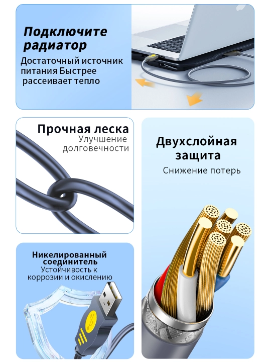 USB 2.0 кабель 2A экран