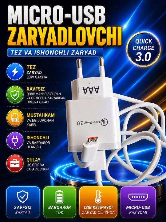 Быстрое зарядное устройство Micro-USB с кабелем, для Samsung, Nokia, Redmi, Novey