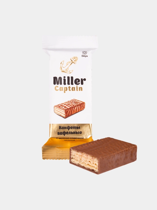 Конфеты вафельные глазированные CAPTAIN MILLER с молочно-сливочной начинкой, коробка 3 кг