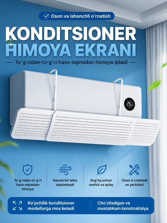 Konditsioner uchun himoya ekrani, havo oqimini yo'naltiruvchi deflektor, 18–88 sm - 