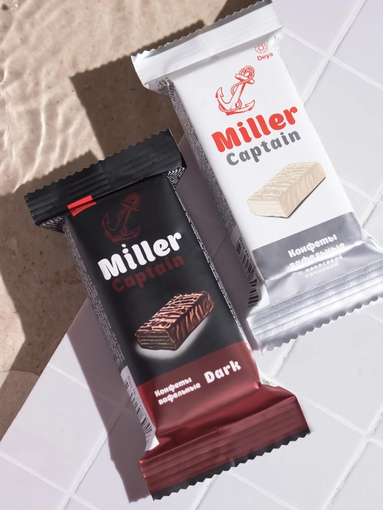 Конфеты вафельные глазированные CAPTAIN MILLER со вкусом темного шоколада, коробка 3 кг