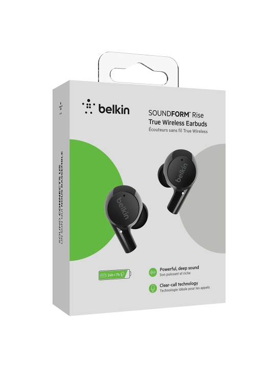 Simsiz quloqchinlar Belkin SoundForm Rise TWS, mikrofonli va Qi zaryadli