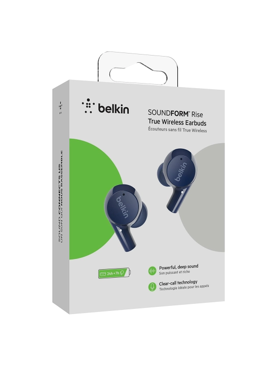 Simsiz quloqchinlar Belkin SoundForm Rise TWS, mikrofonli va Qi zaryadli