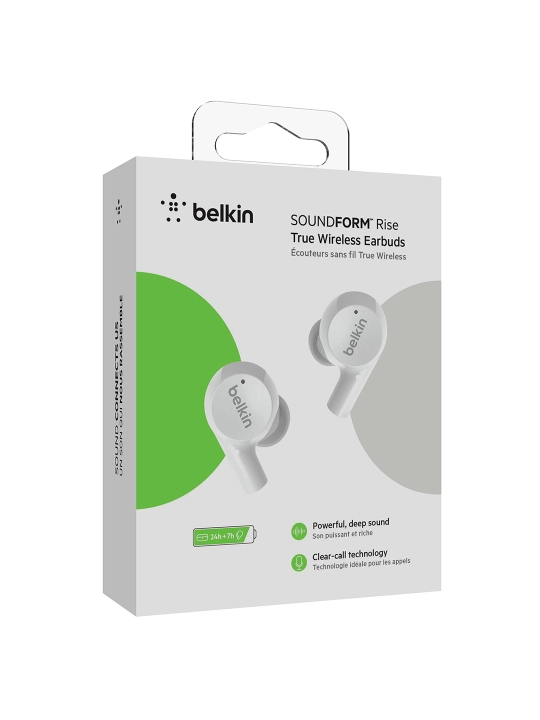 Simsiz quloqchinlar Belkin SoundForm Rise TWS, mikrofonli va Qi zaryadli