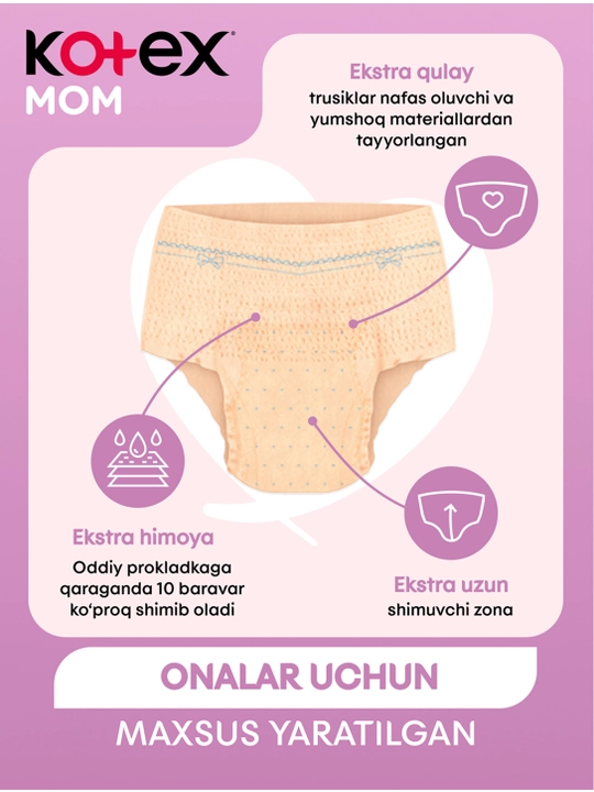 Kotex tug'ruqdan keyingi bir martalik onalar uchun trusiklari,  S/M
