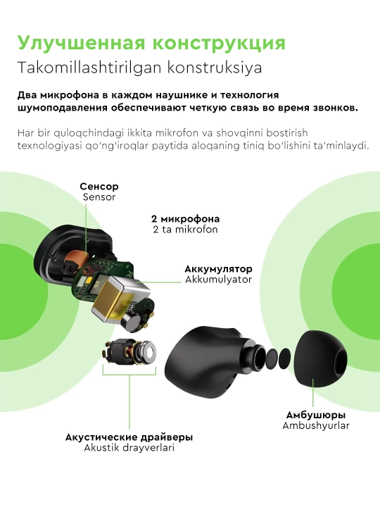 Беспроводные наушники Belkin SoundForm Play TWS, с эквалайзером и микрофоном