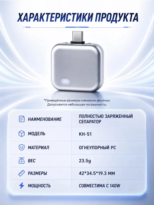 Умный Type-C адаптер 140W с автоотключением, PD/QC быстрая зарядка и защита батареи