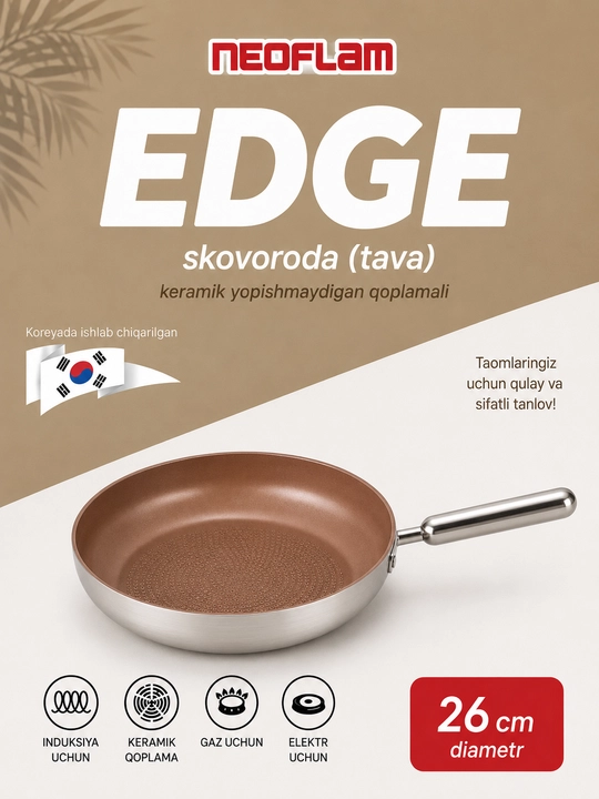 NEOFLAM EDGE WOK Tova, 28 sm, zanglamaydigan po‘latdan, induksion, ko‘k, keramik - 