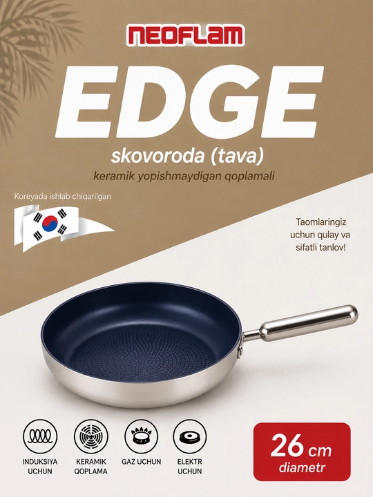 NEOFLAM EDGE WOK Tova, 28 sm, zanglamaydigan po‘latdan, induksion, ko‘k, keramik - 