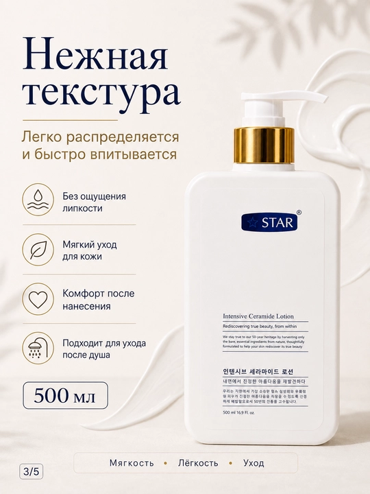 Увлажняющий лосьон для тела 500 мл — зелёный чай, ниацинамид или церамиды