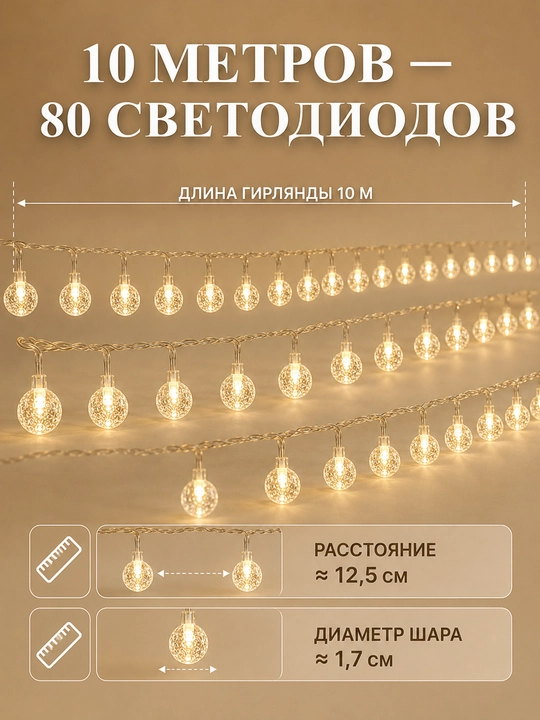 Kristall sharli LED girlyanda, USB 5V, IP44, uy, deraza va bayram bezagi uchun, 2–10 m
