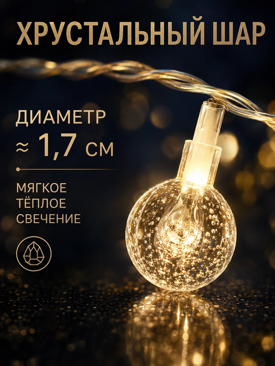 Kristall sharli LED girlyanda, USB 5V, IP44, uy, deraza va bayram bezagi uchun, 2–10 m