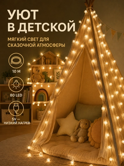 Kristall sharli LED girlyanda, USB 5V, IP44, uy, deraza va bayram bezagi uchun, 2–10 m