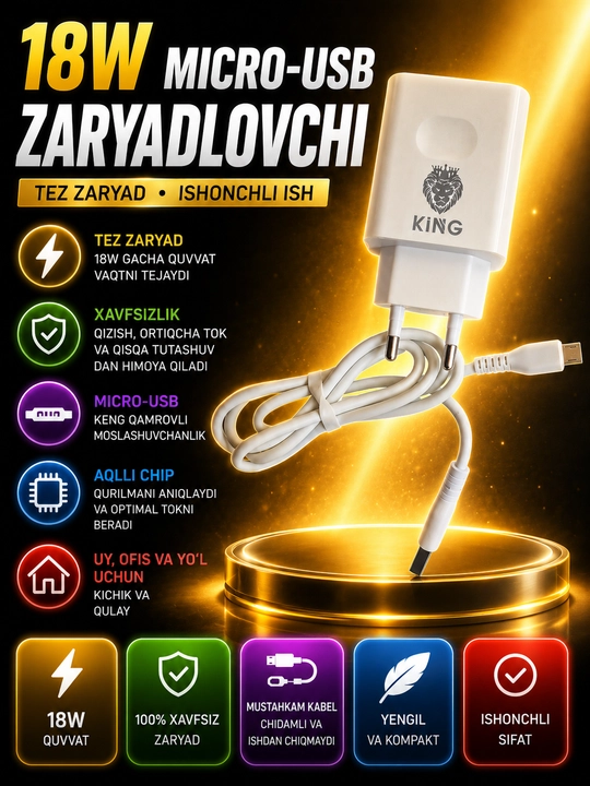 Быстрое зарядное устройство Micro-USB 18Вт с кабелем, для Samsung, Nokia, Redmi, Novey - 