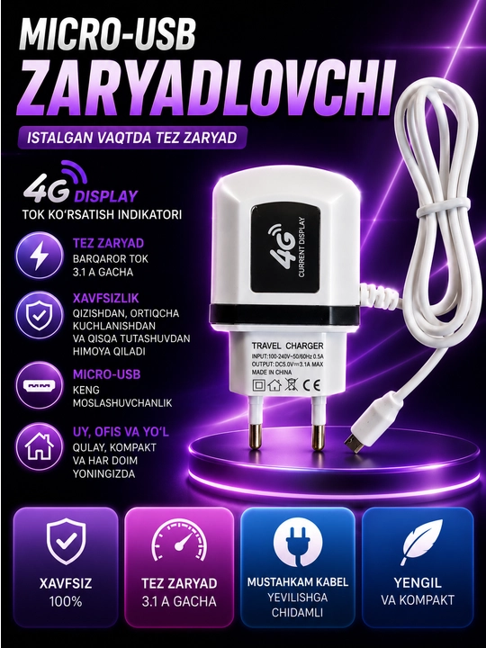 Быстрое зарядное устройство Micro-USB с кабелем, для Samsung, Nokia, Redmi, Novey
