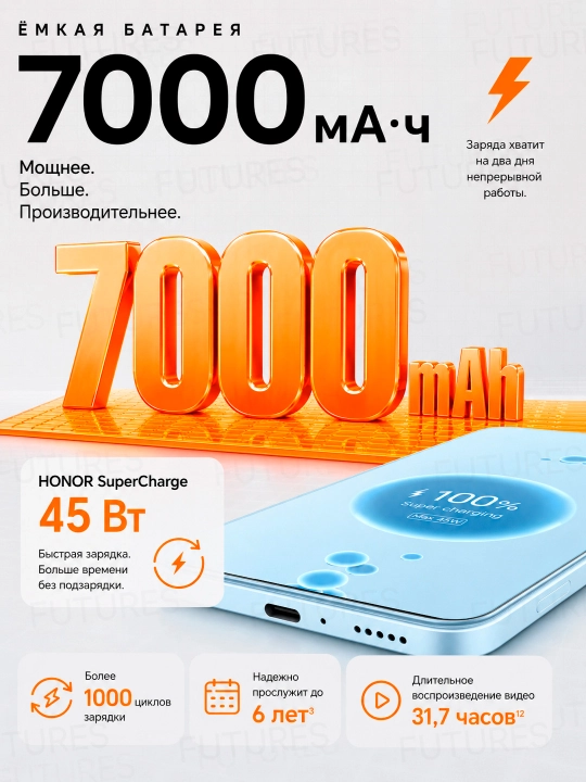 Смартфон HONOR X7e, 6 ГБ/256 ГБ, 7000 мАч, 45 Вт, 6.61″ 120 Гц, 50 Мп