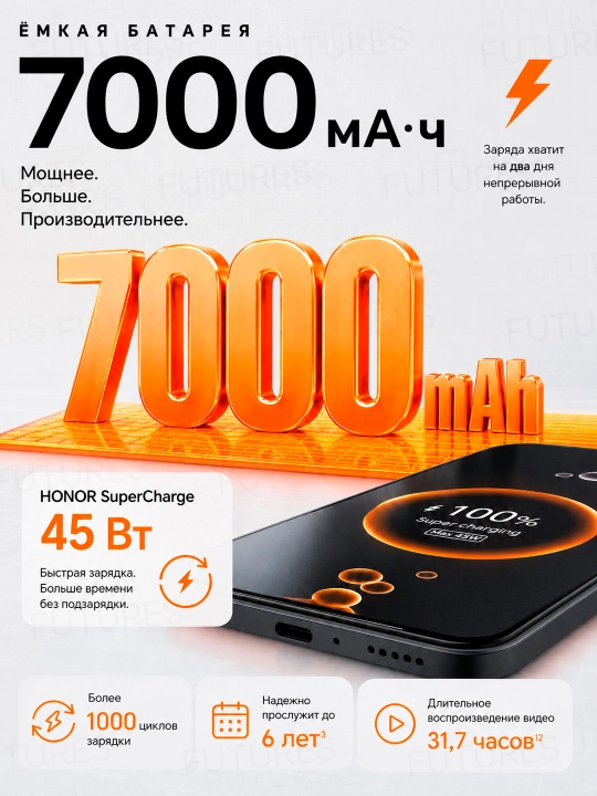 Смартфон HONOR X7e, 6 ГБ/256 ГБ, 7000 мАч, 45 Вт, 6.61″ 120 Гц, 50 Мп