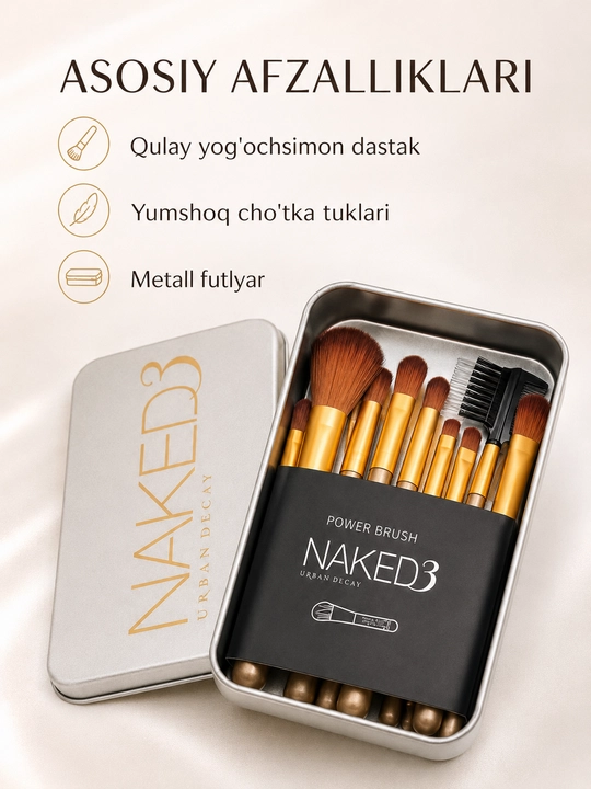 G‘ilofli professional makiyaj cho‘tkalari to‘plami, 12 dona