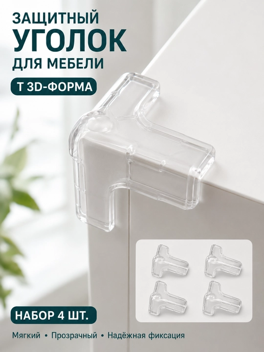 Защитные силиконовые уголки для мебели прозрачные, защита углов стола - 
