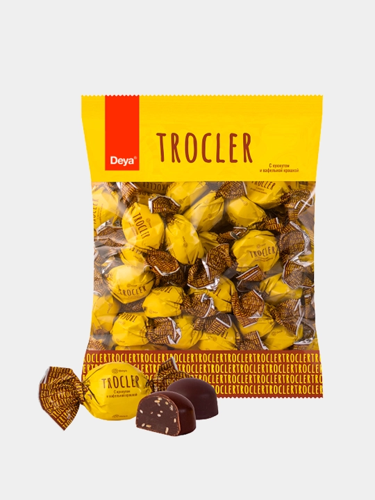 Kunjut va vafli qirindili TROCLER shokolad bilan qoplangan konfetlari, 500 g