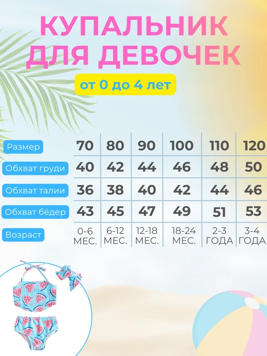 Купальник детский, для девочек, 5 ярких расцветок
