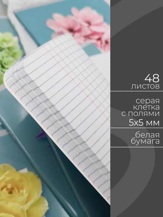 Qizlar uchun daftarlar to‘plami, A5, 48 varaq, 5 dona, katakchali