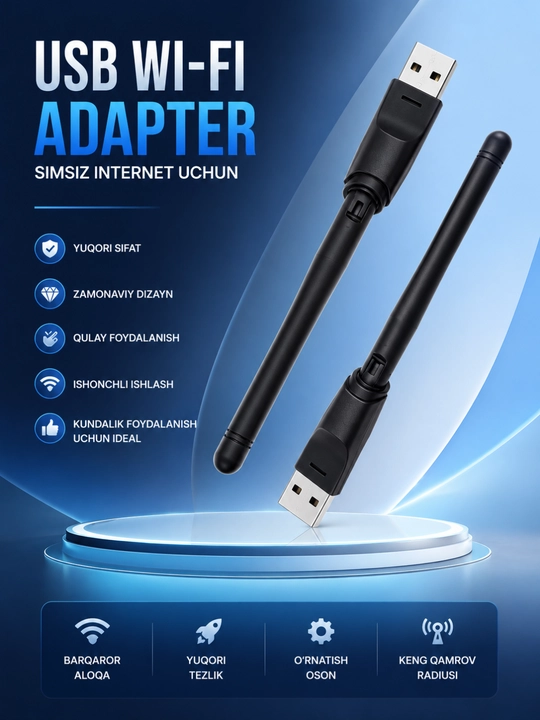 USB Wi-Fi Adapter | 150 Mbps | 2.4 GHz Simsiz Tarmoq Qabul Qilgich | USB 2.0 Plug & Play - 