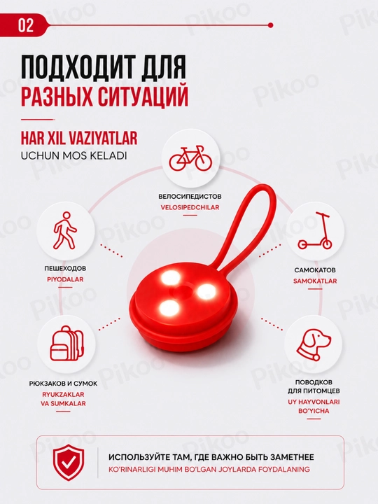 Ryukzak uchun LED signal chiroq, velosiped, sumka va samokat uchun xavfsizlik chirog‘i