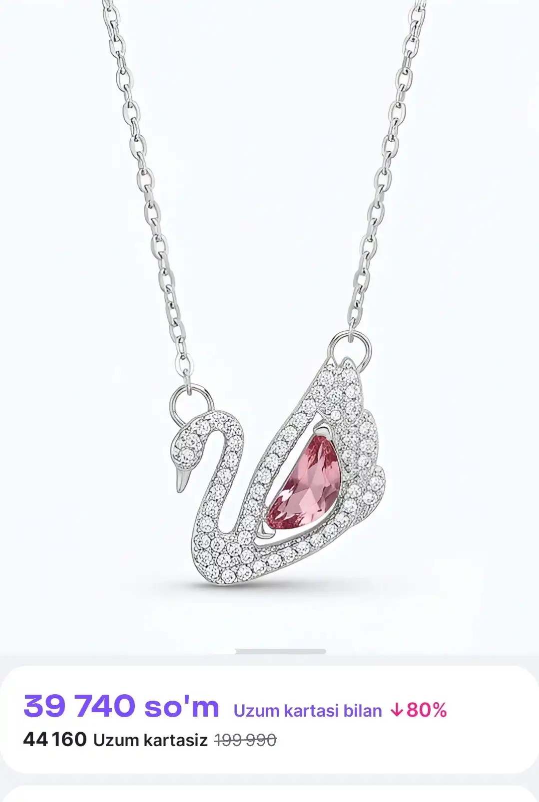 Ayollar uchun zanjir, ayollar aksessuarlari, bijuteriyalar, oqqush shaklida SWAROVSKI