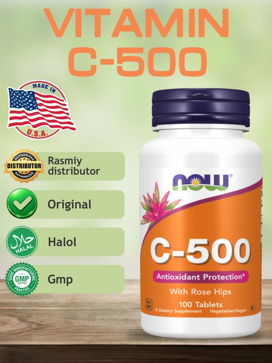 NOW Supplements, Витамин C 500 мг и 1000 мг с шиповником, Халяль