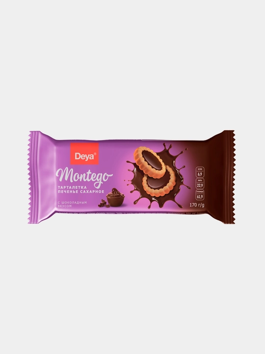 Печенье сахарное DEYA Montego с шоколадным кремом, пачка 170 г - 