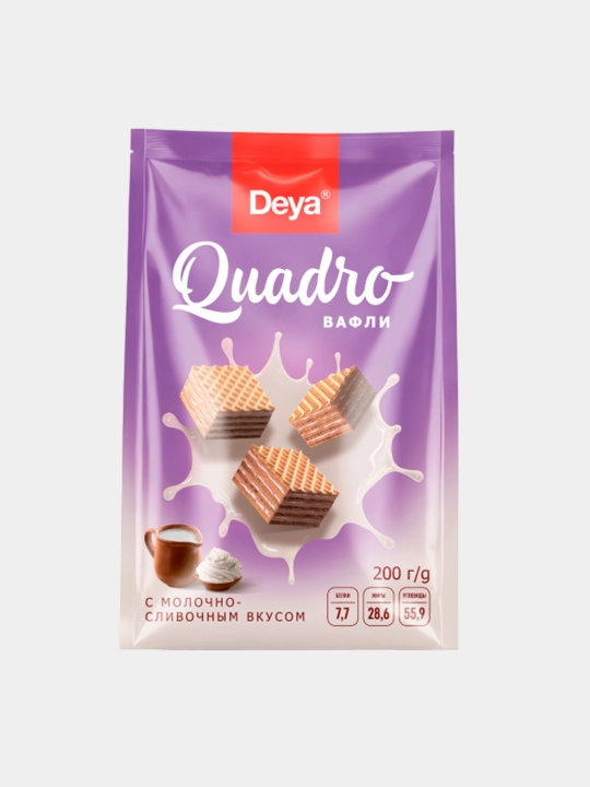 Sutli-qaymoqli ta'mli Quadro vaflilari, 200 g pachka [IR-V-001] - 