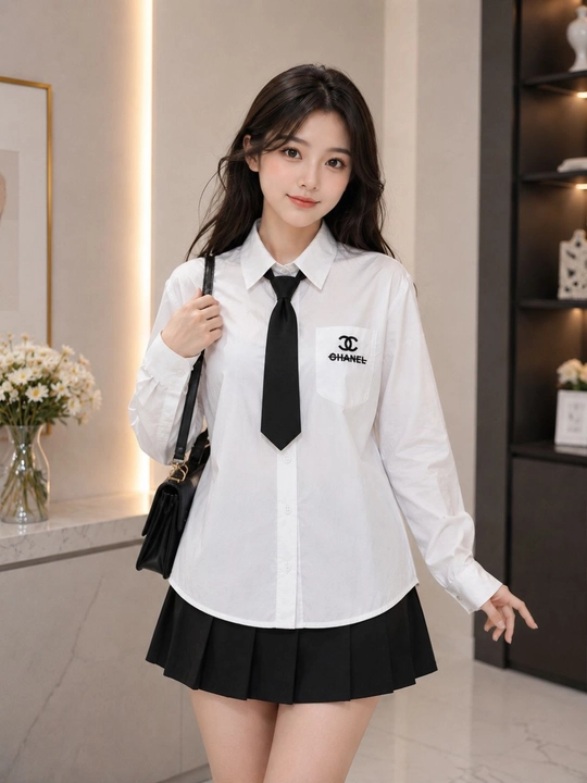 Qizlar uchun oq maktab ko‘ylagi, uzun yengli, zamonaviy maktab formasi, rubaska, kiyim oq - 
