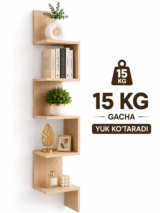 Kitoblar, gullar, kosmetika, o'yinchoq uchun devorga o'rnatilgan burchak tokchasi