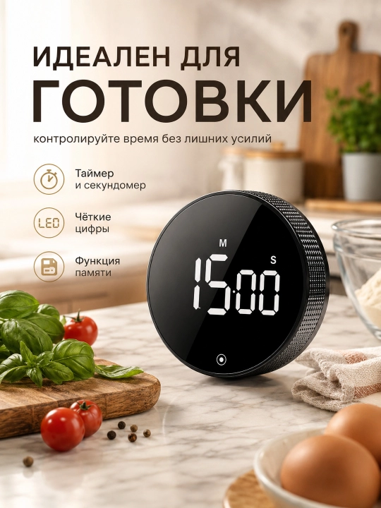 Электронный таймер с LED-дисплеем, магнитом и 3 уровнями громкости